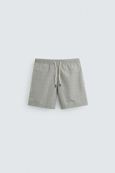 GEOMETRIC PRINT MID-LENGTH SWIMMING TRUNKS - Khaki by Zara