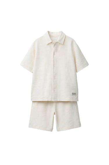 SHIRT AND BERMUDA SHORTS SET WITH LABEL - Ecru / Beige by Zara