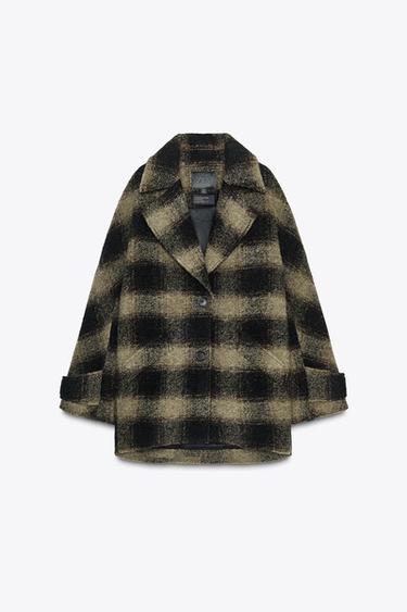 CHECK WOOL BLEND COAT ZW COLLECTION LIMITED EDITION - Black / Green by Zara