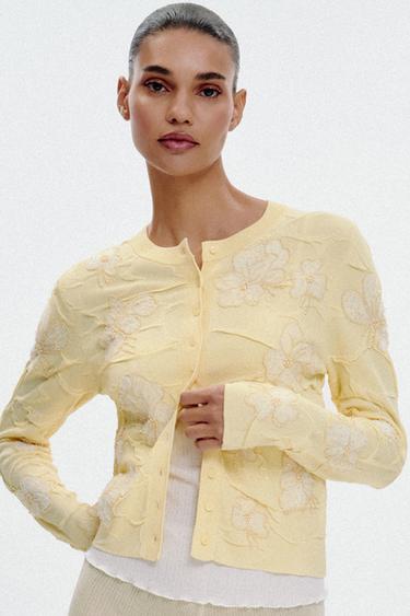 CARDIGAN WITH BEADS - Light yellow by Zara