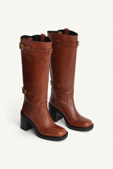 LEATHER BUCKLE BOOTS LIMITED EDITION - Brown by Zara
