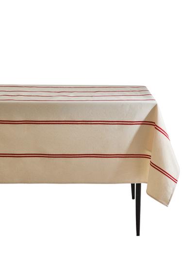 EMBROIDERED DOUBLE STRIPE TABLECLOTH - Ecru / Red by Zara