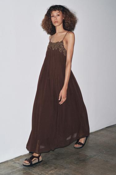 ZW COLLECTION LONG EMBROIDERED DRESS - Brown by Zara