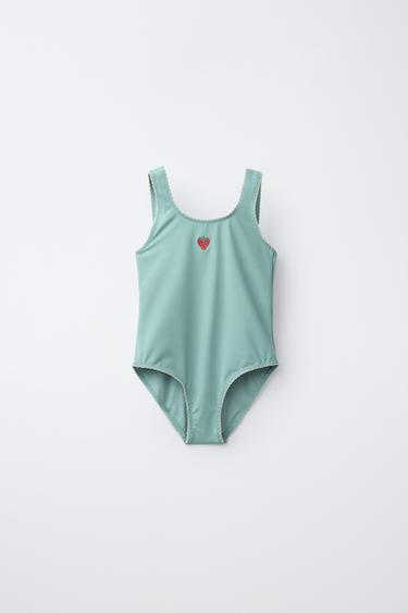 6-14 YEARS / EMBROIDERED STRAWBERRY SWIMSUIT - Green / Blue by Zara