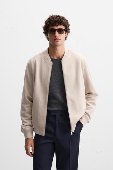 FAUX SUEDE BOMBER JACKET - Stone by Zara