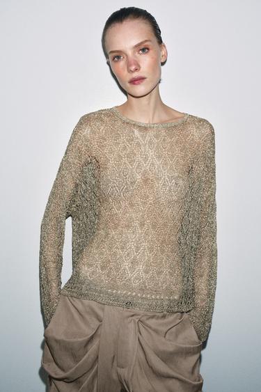 METALLIC THREAD POINTELLE KNIT JUMPER - Gold by Zara