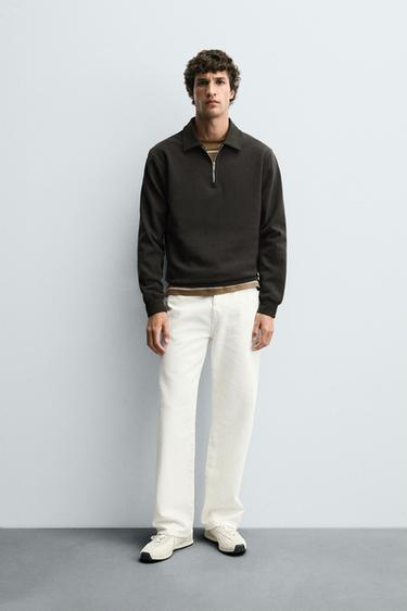 INTERLOCK POLO SWEATSHIRT WITH ZIP - Brown / Taupe by Zara