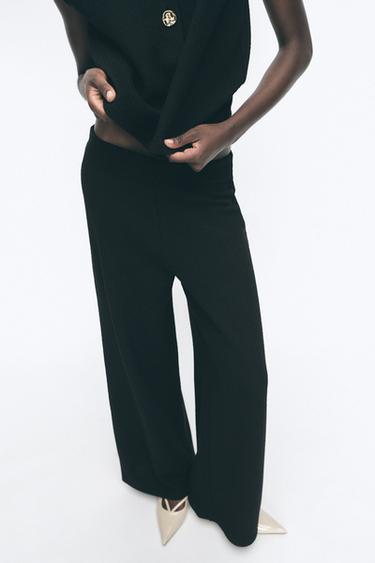 WIDE LEG TROUSERS WITH A TEXTURED WEAVE - Black by Zara