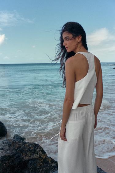 WIDE DARTED TROUSERS - Oyster-white by Zara