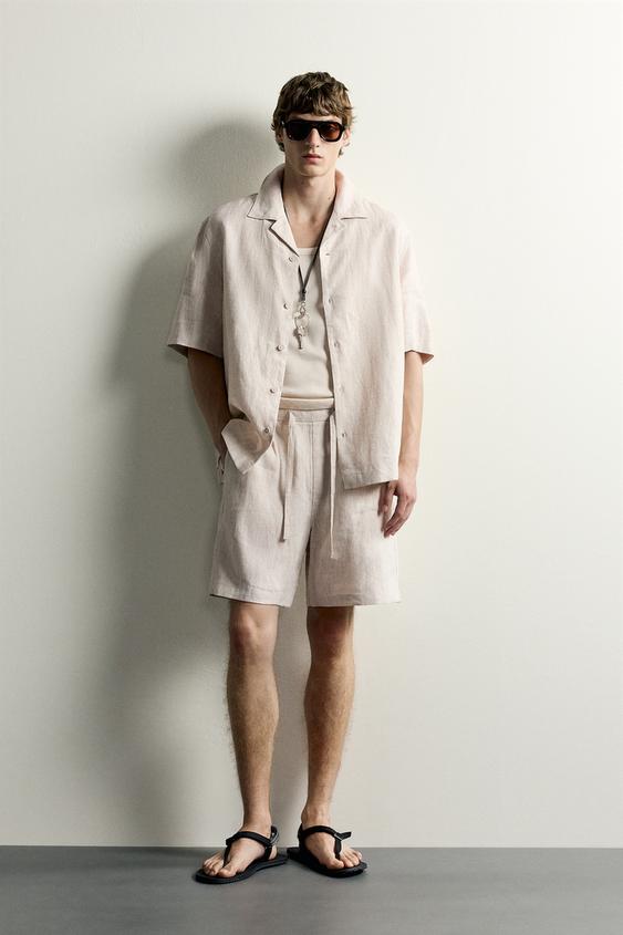 100% LINEN RELAXED FIT SHIRT - Light beige by Zara - Image 0