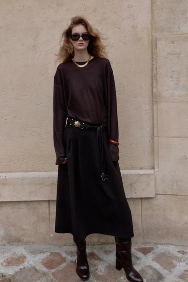 CREPE LAYERED MIDI SKIRT - Black by Zara