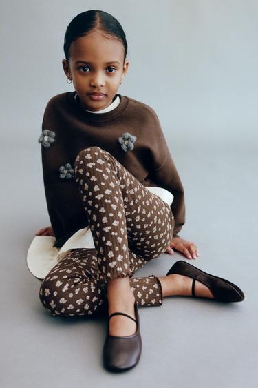 COMBINED SWEATSHIRT WITH FLOWERS - Chocolate by Zara