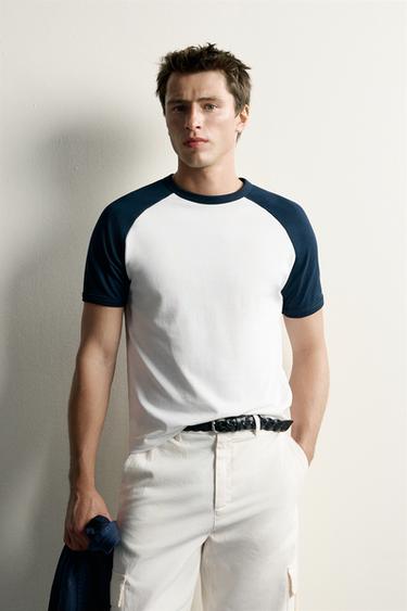 RELAXED FIT COLOUR BLOCK T-SHIRT - Blue by Zara
