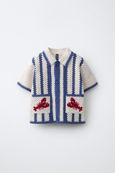 LOBSTER CROCHET KNIT SHIRT - Ecru / Blue by Zara