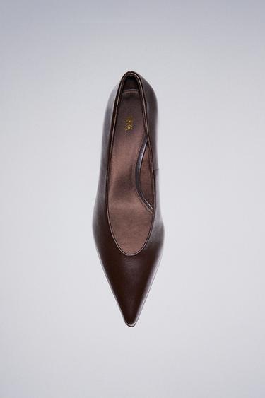 LEATHER KITTEN HEEL SHOES - Chocolate Brown by Zara