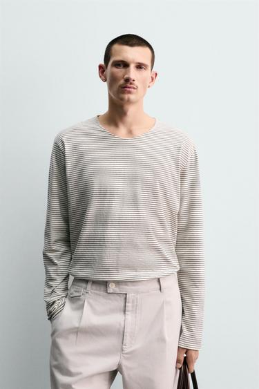 STRIPED JACQUARD T-SHIRT - Ecru / Black by Zara