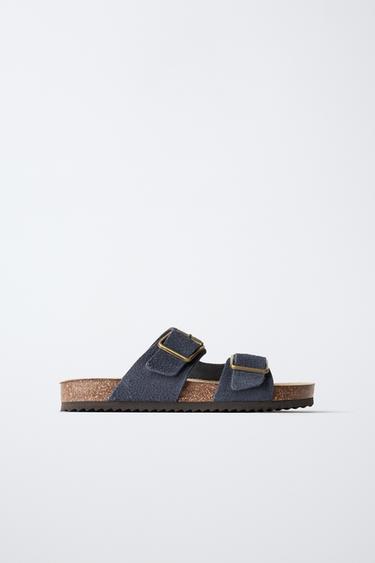 STORIEZ - BUCKLED LEATHER SANDALS - Navy Blue by Zara