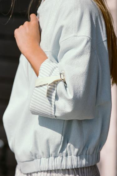 METALLIC THREAD TURN-UP SLEEVE JACKET - Sky blue by Zara