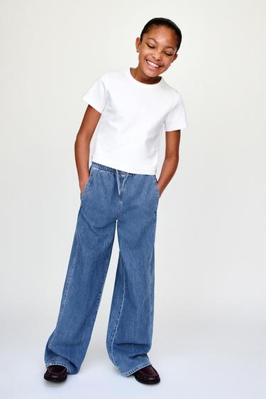 WIDE-LEG JEANS WITH DRAWSTRINGS - Blue by Zara