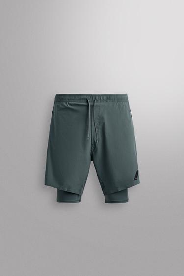 BASIC 2-IN-1 TRAINING SHORTS - Blue / Grey by Zara
