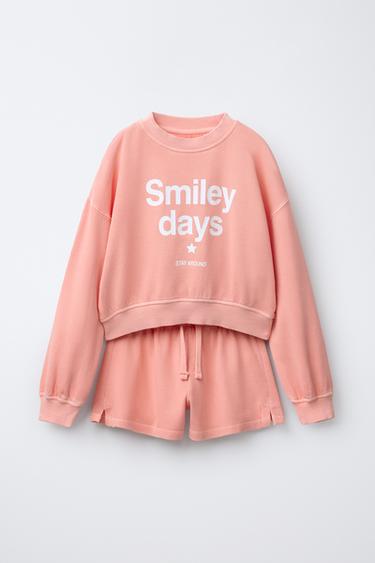 SLOGAN SWEATSHIRT AND BERMUDA SHORTS SET - Peach by Zara