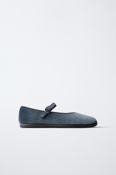 VELVET BALLET FLATS - Blue by Zara