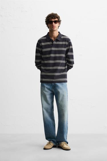 STRIPED PIQUÉ POLO SHIRT - Navy blue by Zara - Image 0