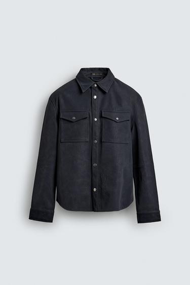 RELAXED FIT LEATHER EFFECT OVERSHIRT - Dark navy by Zara