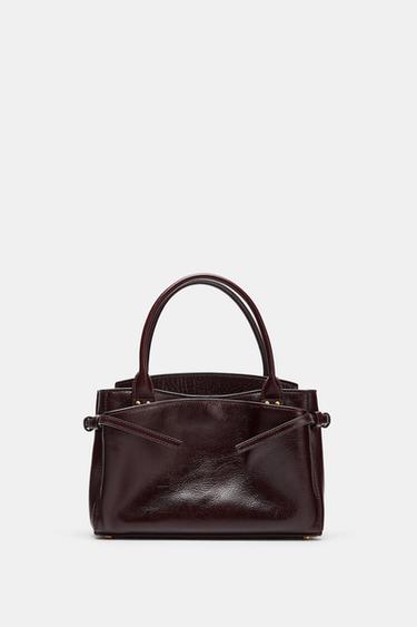 LEATHER MINI CITY BAG - Burgundy Red by Zara