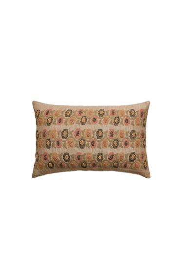 EMBROIDERED CUSHION COVER - Light beige by Zara