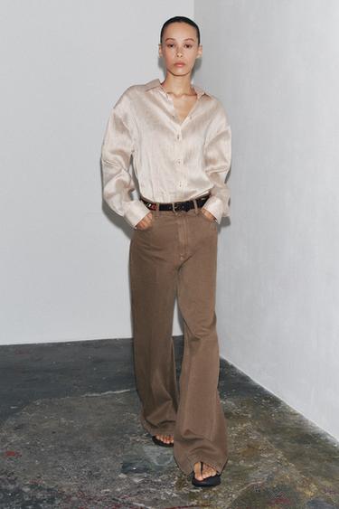 ZW COLLECTION HIGH-WAIST WIDE-LEG JEANS - Brown by Zara