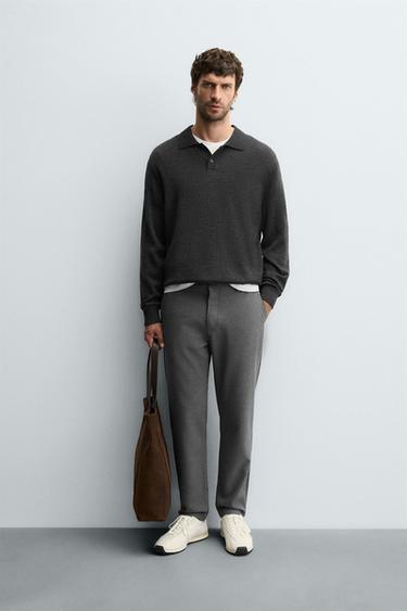 TEXTURED COMFORT TROUSERS - Mid-grey by Zara