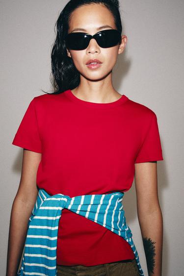 INTERLOCK SHORT SLEEVE T-SHIRT - Bright red by Zara
