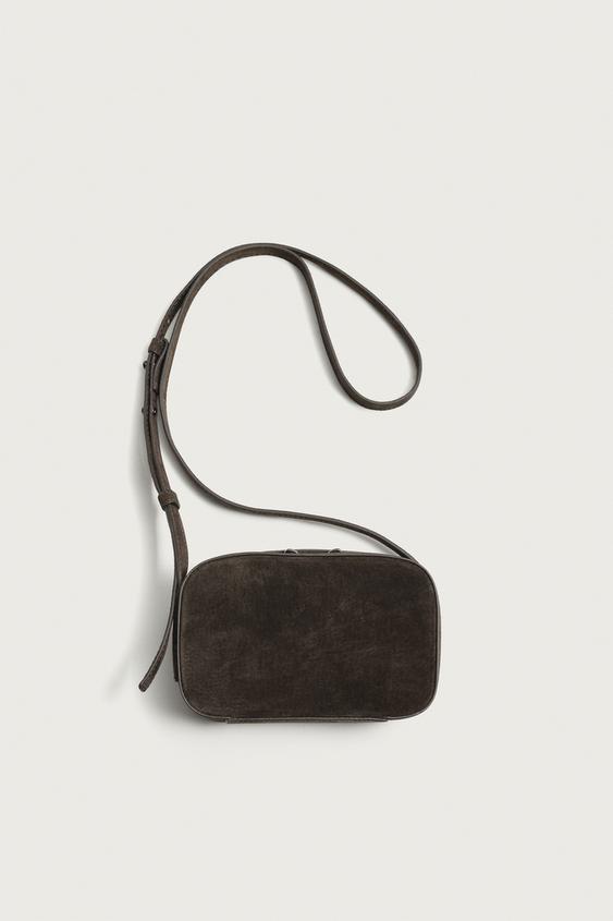 LEATHER CROSSBODY BAG - Brown by Zara - Image 0