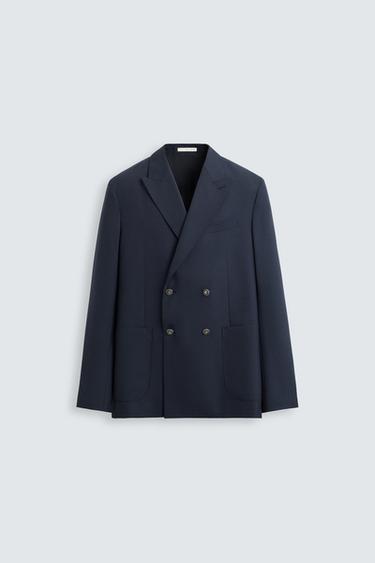 DOUBLE-BREASTED WOOL BLEND BLAZER - Navy blue by Zara
