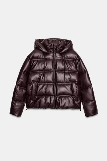 WATER-REPELLENT WINDPROOF QUILTED FAUX LEATHER ANORAK - Burgundy by Zara