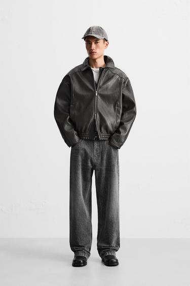 EMBOSSED FAUX LEATHER JACKET - Dark olive by Zara
