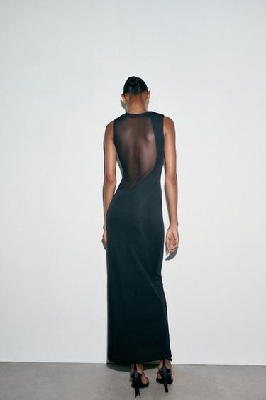 CONTRAST TULLE MAXI DRESS - Black by Zara