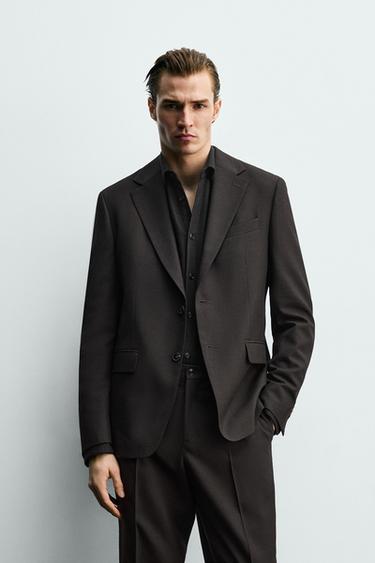 HOUNDSTOOTH SUIT BLAZER - Dark brown by Zara