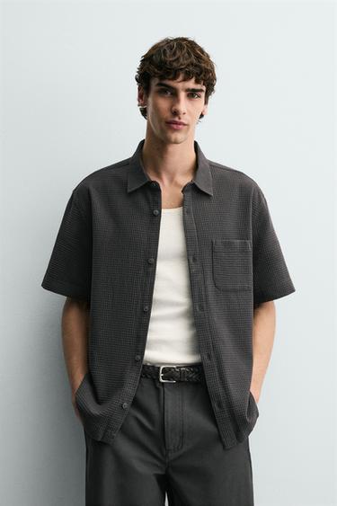 TEXTURED SHIRT WITH POCKET - Grey / Tan by Zara