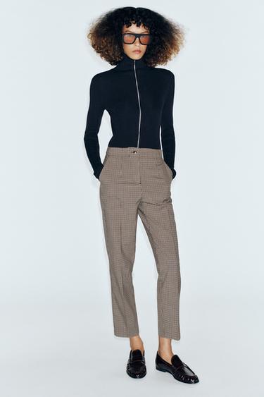 HIGH-WAIST CROPPED TROUSERS - Brown / Ecru by Zara - Image 0