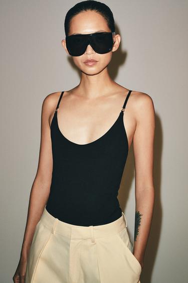 THIN STRAP BODYSUIT - Black by Zara