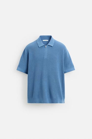 PEARL KNIT POLO SHIRT WITH ZIP - Bluish by Zara