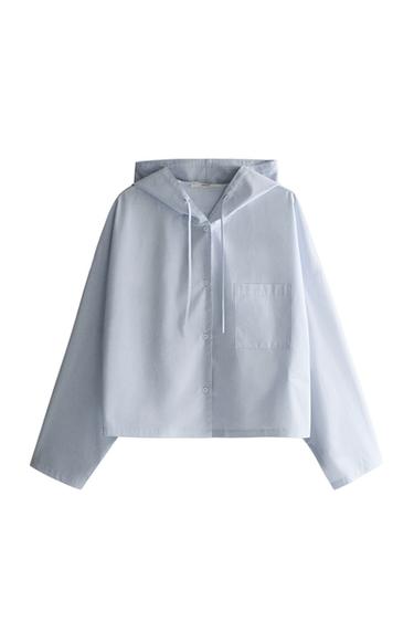 STRIPED SHIRT WITH HOOD - Blue by Zara