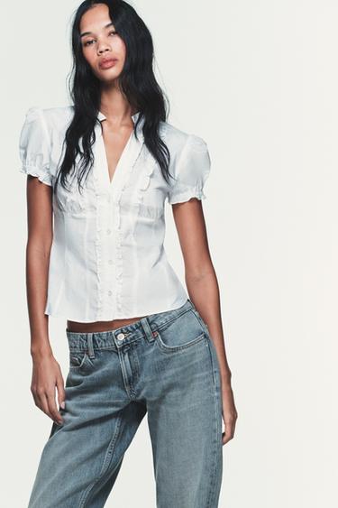 POPLIN SHIRT WITH RUFFLES - White by Zara