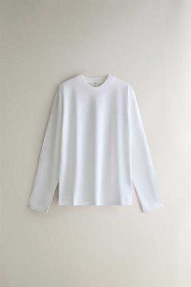 LONG SLEEVE COTTON T-SHIRT - White by Zara
