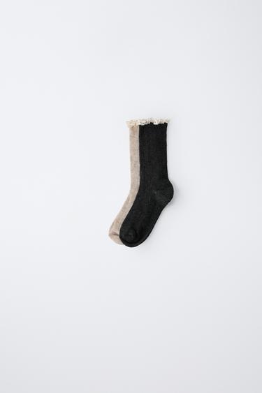 2-PACK OF LACE-TRIMMED SOCKS - Ecru by Zara