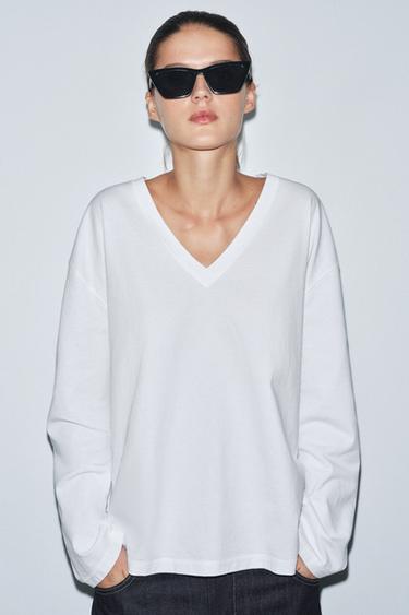 RUSTIC V-NECK T-SHIRT - White by Zara