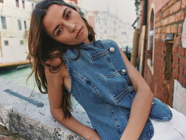 Z1975 DENIM TOP WITH FROG FASTENING - Mid-blue by Zara