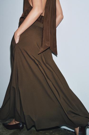 ZW COLLECTION LIMITED EDITION LONG SKIRT - Dark khaki by Zara